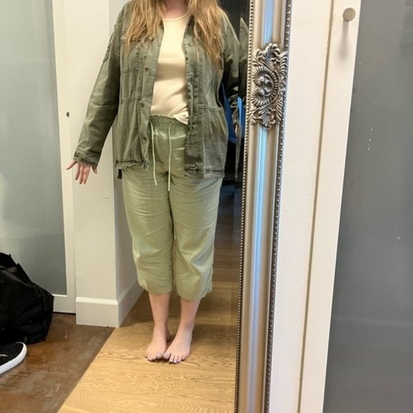 Nanette Lapore army green military style denim jacket with beaded crests - Picture 9 of 11